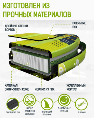 Надувная двухслойная SUP-доска MOUSA FLATLAND 10'5"x35"x6" 320*88*15CM